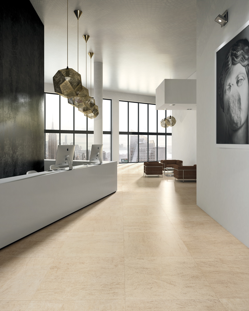Beige stone-look stoneware floor for a modern-style office, Blustyle Living Stones collection
