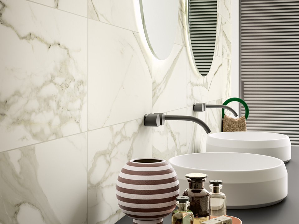 Marble-effect porcelain tile for small bathrooms | Blustyle Élite Collection